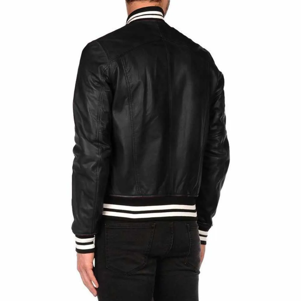 Varsity Letterman Bomber Leather Jacket