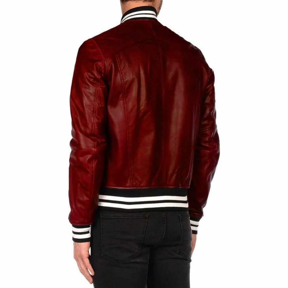 Varsity Letterman Bomber Leather Jacket