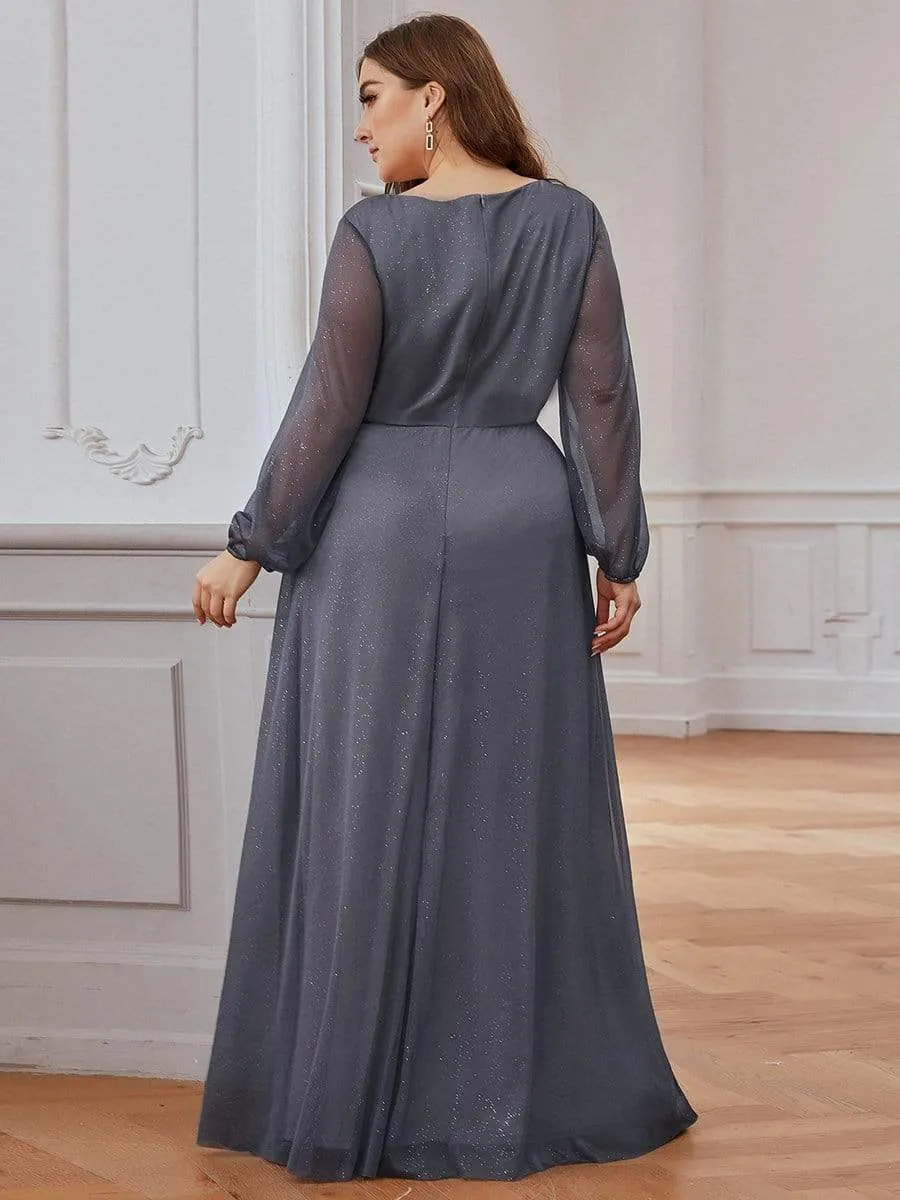 Women's Sexy Long Sleeve V-Neck Shiny Evening Dress