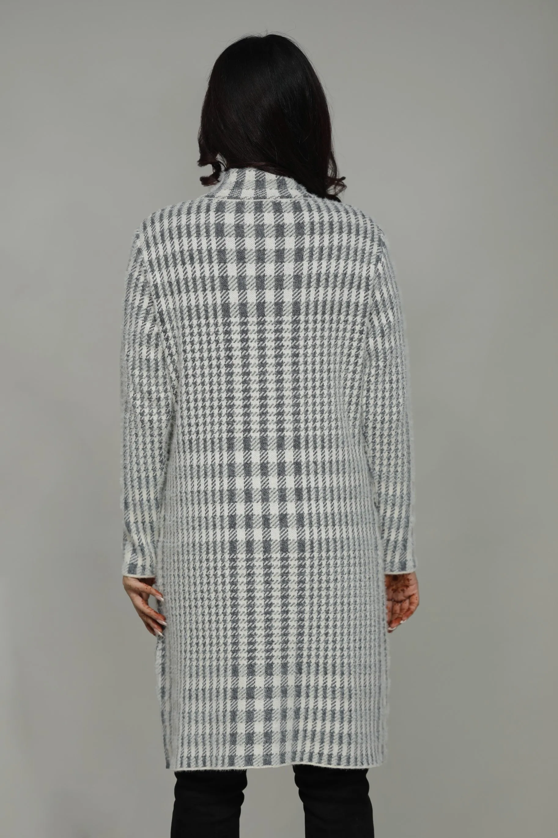 Woolen Checkered  Winter Long Coat For Women